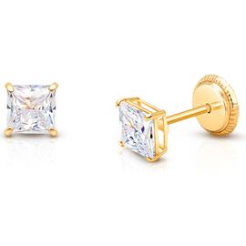 Tiny Blessings Tiny Blessings 14K Gold 4mm Princess Cut Stud Screw Back Earrings