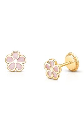 Tiny Blessings Tiny Blessings 14K Gold Genuine Bloom Mother of Pearl Flower Stud Screw Back Earrings