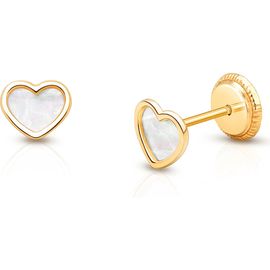 Tiny Blessings Tiny Blessings 14K Gold Genuine Love Mother of Pearl Heart Stud Screw Back Earrings