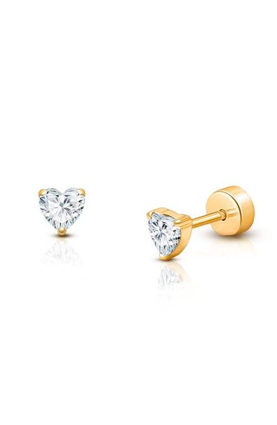 Tiny Blessings Tiny Blessings 14K Gold on Titanium 4mm Clear Sparkling Heart Stud Screw Back Earrings