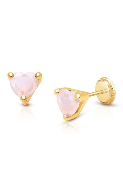 Tiny Blessings Tiny Blessings 14K Gold Pink Dazzling Heart Stud Screw Back Earrings