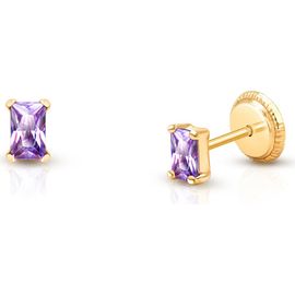 Tiny Blessings Tiny Blessings 14k Gold Radiant-Cut Purple CZ Studs Screw Back Earrings