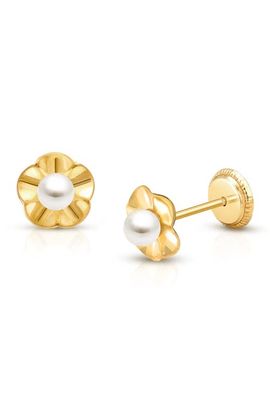 Tiny Blessings Tiny Blessings 14K Gold Ruffled Petals with Pearl Stud Screw Back Earrings
