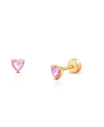 Tiny Blessings Tiny Blessings Girls' 14K Gold on Titanium Gold Pink Sparkling Heart Stud Earrings