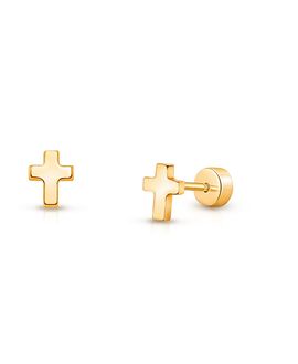 Tiny Blessings Tiny Blessings Girls' 14K on Titanium Golden Cross Stud Earrings