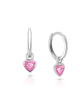 Tiny Blessings Tiny Blessings Girls' Sterling Silver Pink Heart Drop Classic Huggie Hoop Earrings