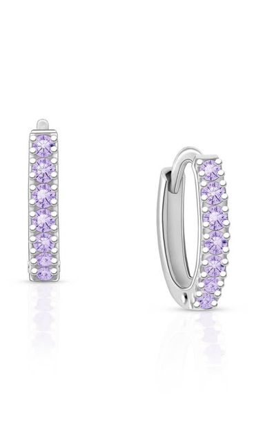 Tiny Blessings Tiny Blessings Sterling Silver 9mm Timeless Pavé Lavender Huggie Hoop Earrings 