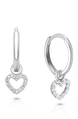 Tiny Blessings Tiny Blessings Sterling Silver Pavé Heart Drop Classic 11mm Huggie Hoop Earrings 