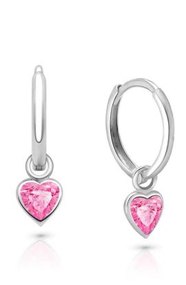 Tiny Blessings Tiny Blessings Sterling Silver Pink Heart Drop Classic 11mm Huggie Hoop Earrings 