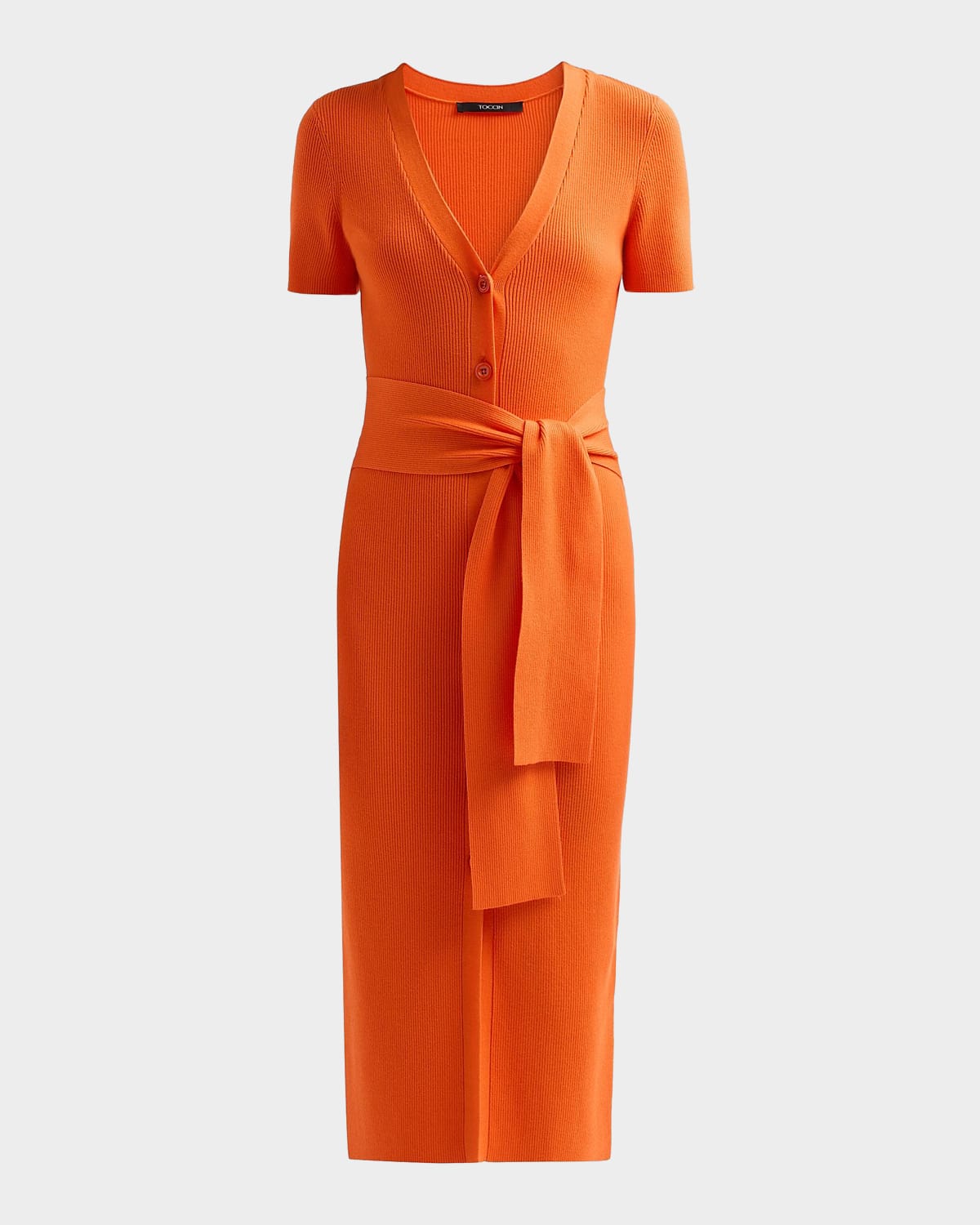 Toccin Agnes Ribbed Tie-Front Midi Dress