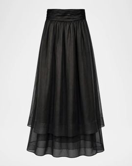 Toccin Amber Tiered Sheer Silk Midi Skirt