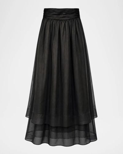 Toccin Amber Tiered Sheer Silk Midi Skirt