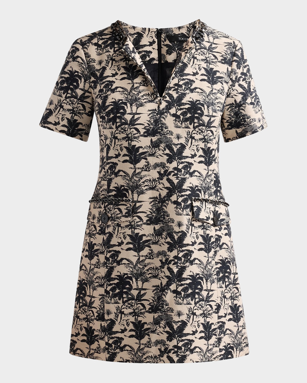 Toccin Blythe Embellished Palm Jacquard Mini Shift Dress
