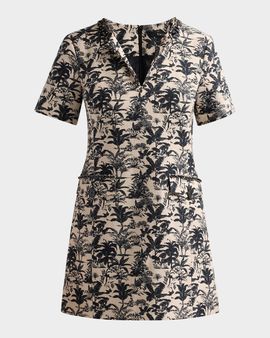 Toccin Blythe Embellished Palm Jacquard Mini Shift Dress