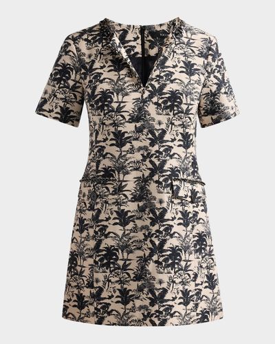 Toccin Blythe Embellished Palm Jacquard Mini Shift Dress