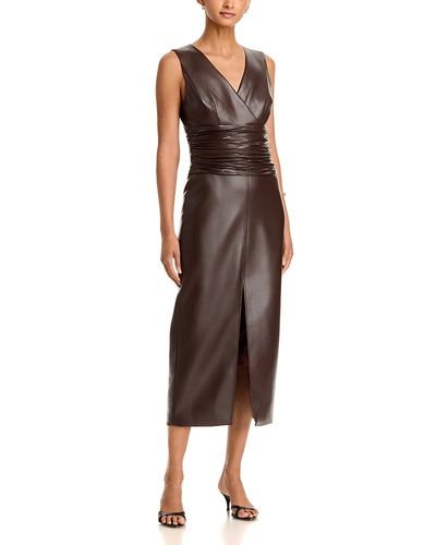 Toccin Toccin Fabiana Ruched Faux Leather Midi Dress