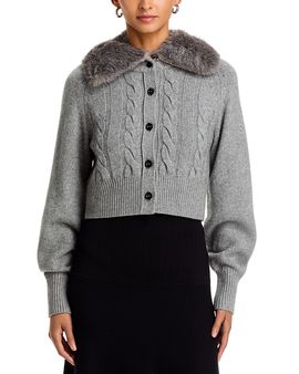 Toccin Toccin Rita Faux Fur Collar Cable Knit Cardigan