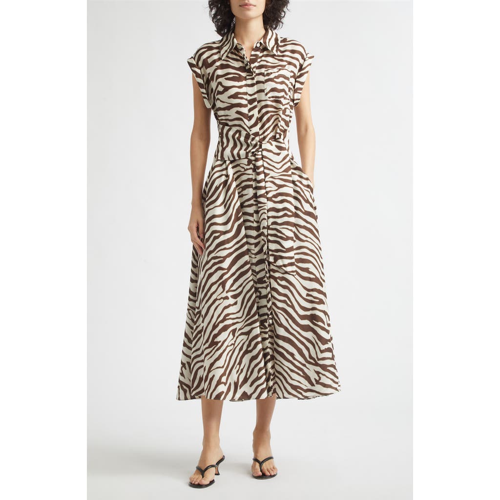 Toccin Toccin Serena Rolled Sleeve Zebra Print Midi Shirtdress