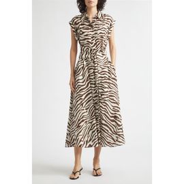 Toccin Toccin Serena Rolled Sleeve Zebra Print Midi Shirtdress