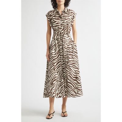 Toccin Toccin Serena Rolled Sleeve Zebra Print Midi Shirtdress