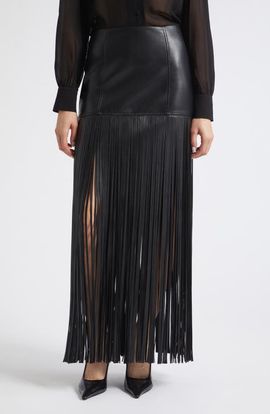 Toccin Toccin Soren Fringe Faux Leather Maxi Skirt