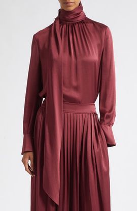 Toccin Toccin Veronica Tie Neck Long Sleeve Satin Top