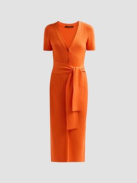Toccin Women's Agnes Ribbed Tie-Front Midi Dress
