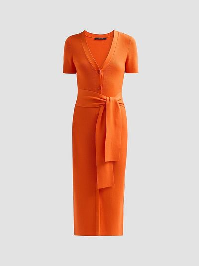 Toccin Women's Agnes Ribbed Tie-Front Midi Dress