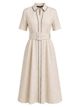 Toccin Women's Jean Linen-Blend Midi-Shirtdress