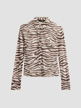 Toccin Women's Lennon Sheer Zebra Fitted Button-Front Top