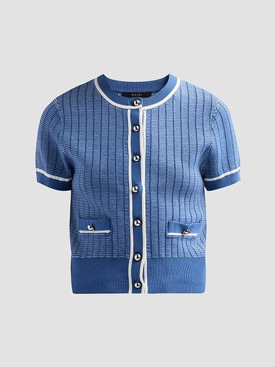 Toccin Women's Patra Contrast-Trim Knit Short-Sleeve Cardigan