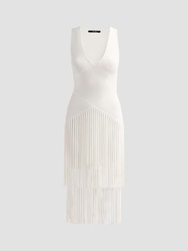 Toccin Women's Patricia Fringed V-Neck Midi Dress