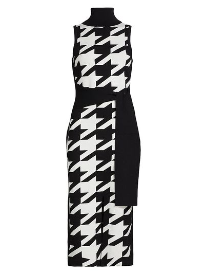 Toccin Women's Peggy Houndstooth Turtleneck Tie-Waist Midi-Dress