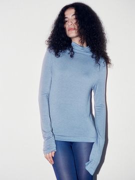 Tocoll Loose High Neck Top - Blue