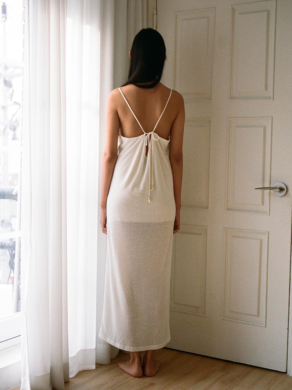 Tocoll String Sheer Long Dress [WHITE]