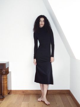 Tocoll Turtle Neck Long Dress - Black