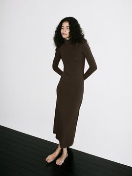 Tocoll Turtle Neck Long Dress - Brown
