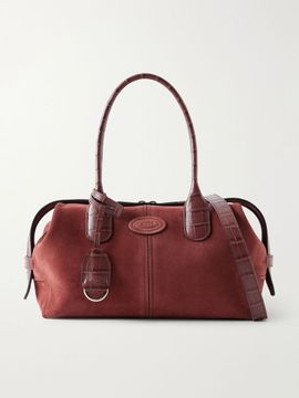 TOD'S Bauletto mini croc-effect leather-trimmed suede top-handle bag
