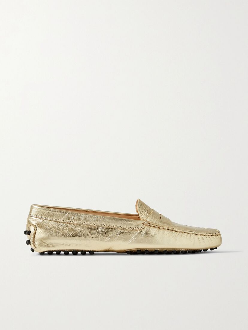 TOD'S Gommino metallic textured-leather loafers