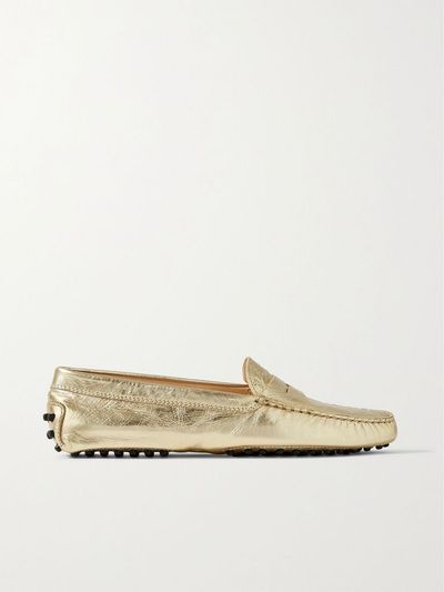 TOD'S Gommino metallic textured-leather loafers