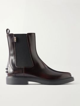 TOD'S Studded glossed-leather Chelsea boots