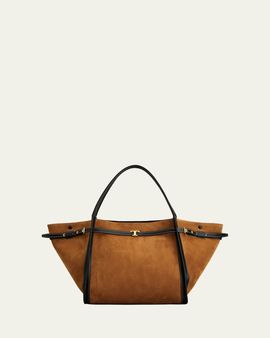 Tod's T Timeless Belted Suede Shopping Tote Bag