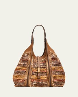 Tod's T Timeless Raffia Shopping Tote Bag