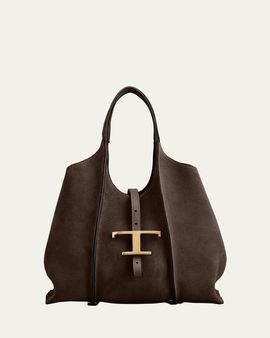 Tod's T Timeless Suede Shopping Tote Bag