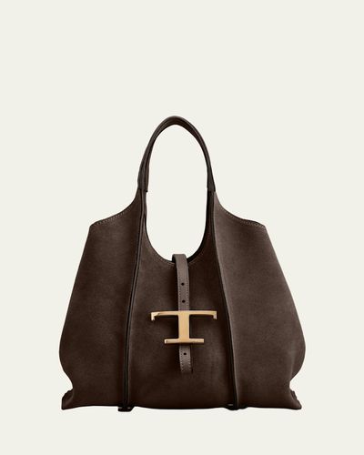 Tod's T Timeless Suede Shopping Tote Bag
