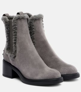 Tod's Tod's 60 shearling-trimmed suede ankle boots