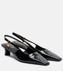 Tod's Tod's Croc-effect patent leather slingback pumps