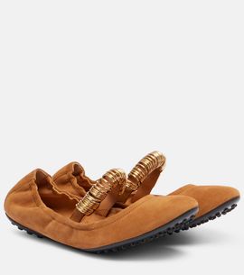 Tod's Tod's Dee embellished suede Mary Jane flats