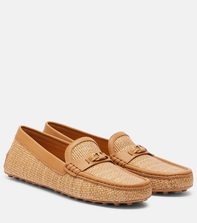 Tod's Tod's Gommino leather-trimmed raffia loafers