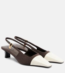Tod's Tod's Leather-trimmed canvas slingback pumps